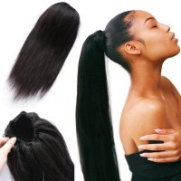 Aliblisswig Long 100% Human Hair Drawstring Ponytail With Clips in Straight Human Hair Ponytails