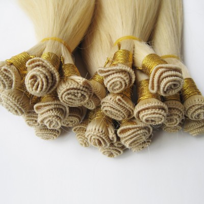 Wholesale hair Supplier double drawn natural human hair 100% remy extension hand tied micro thin weft hair extension