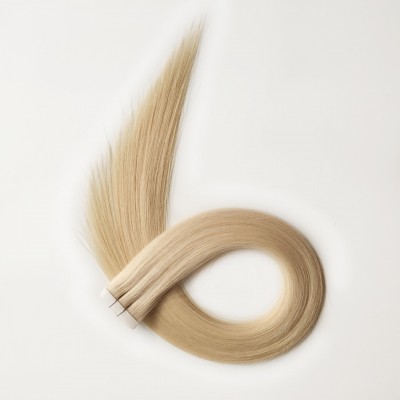 Thick Tape In Hair Extension Natural Wave Blonde Colored Remy Hair 613