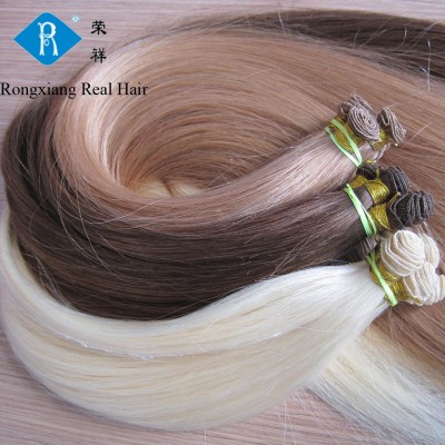 Wholesale factory double drawn natural remy human hair hand tied micro thin weft hair extension