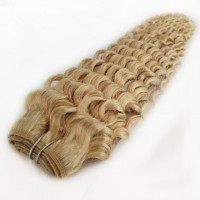 Double Drawn 100% human hair honey blonde curly weave hair extension