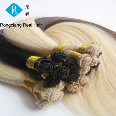 Wholesale factory natural virgin human hair skin hand tied weft hair extension