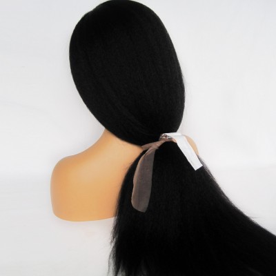 Best quality wholesale factory natural human hair Kinky straight wig natural real scalp hidden knot afro ponytail wig