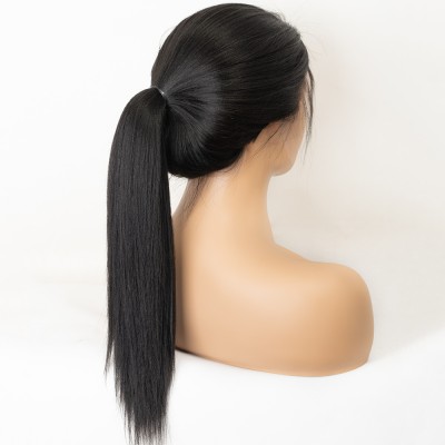 High Quality Wholesale 20 Inch Silky Straight Yaki Pure Color high ponytail full lace wigs