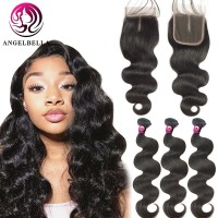 Angelbella 3 bundles Human Hair With Closure Body Wave Hair Bundles With Closure Wholesale Per Lot